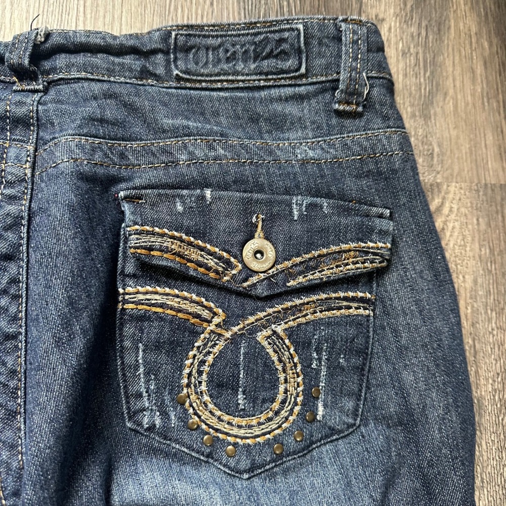 Ten25 Premium Denim Womens 14W Dark Wash Distressed Embroidered‎ Skinny Jeans